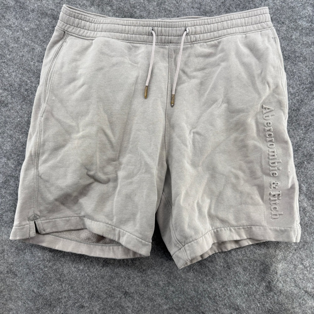 Abercrombie & Fitch Sweat Shorts Mens S Tan Embossed Logo Fleece Drawstring - Picture 3 of 16